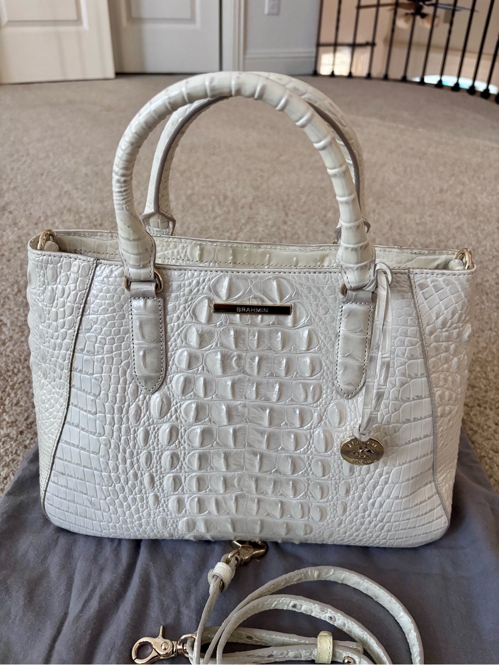 Brahmin White Croc-Embossed Leather Bag